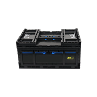 Caisse de rangement pliable JOIN en plastique noir avec porte frontale pour le camping en plein air et l'organisation à domicile