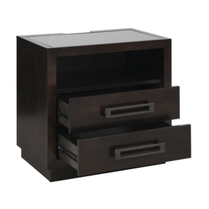 Modern Nightstand 2 <b>Drawers</b> LED Light <b>Storage</b> Cubby USB Ports Power Outlets Charcoal Finish Glass Top - Product Image 5