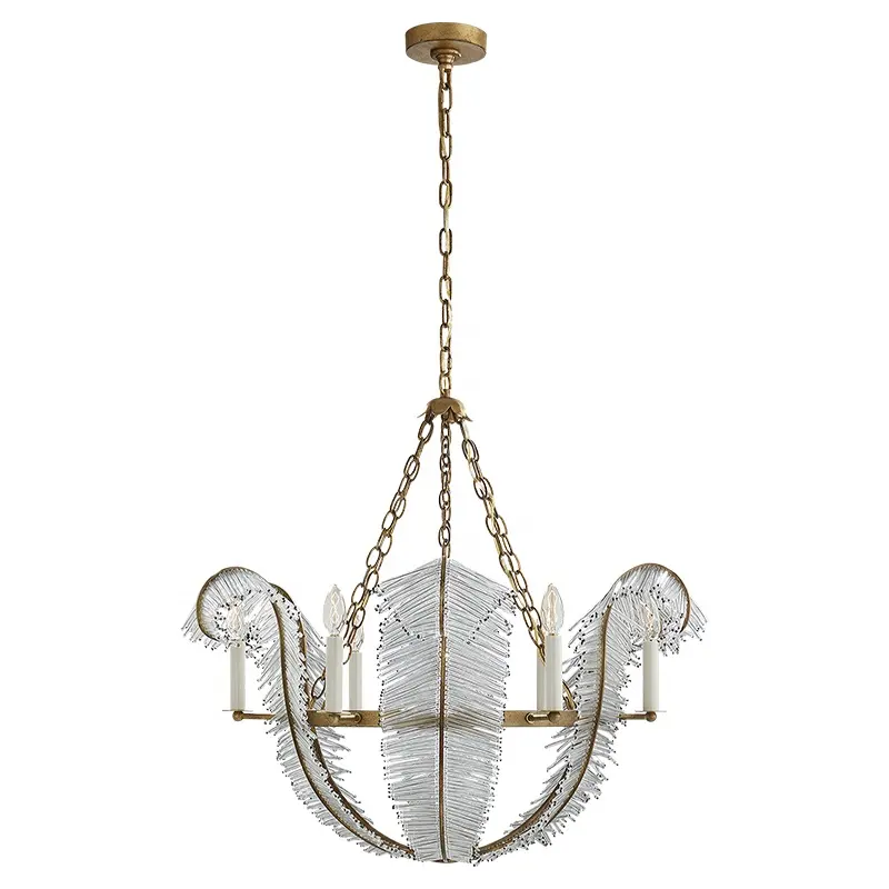 American style brass design modern luminous lighting living room hotel restaurant feather LED chandelier