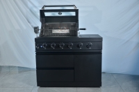 Barbecue gaz 4 brûleurs en acier inoxydable 304 avec revêtement noir premium, brûleur infrarouge, évier et réfrigérateur intégrés, autoportant, hauteur réglable