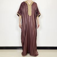 Robe Caftan Homme Hiver Chaud Musulman Décontracté Respirant Polyester Brodé Lourd Vêtement Islamique Arabe Thobe