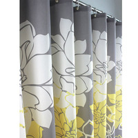 Rideaux de douche et de baignoire en polyester avec motif de pivoine jaune et grise, avec œillets et crochets antirouille