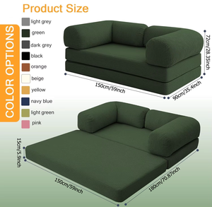 Ghế sofa giường đa năng 4 trong 1, cỡ Queen, gấp gọn, có tay vịn hình vuông, vỏ bọc tháo rời, màu xanh, tiết kiệm không gian, có thể ngả lưng - Product Image 3