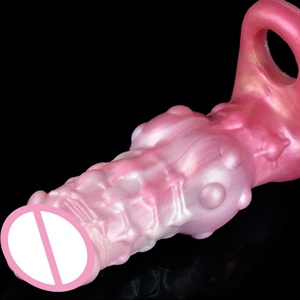 YOCY Funda de silicona elástica con textura de nudo de fantasía para pene, estimulante, hueca, extensor y alargador de pene, para uso con dildo. - Product Image 3