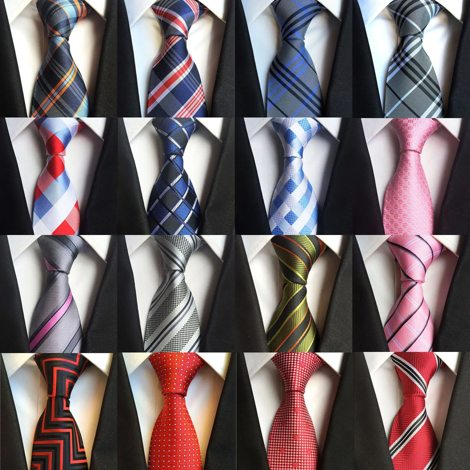 Black Red Solid Men's Ties for Weddings Grooms Necktie Classic Silk Tie Woven Jacquard Stripe Paisley Neck Ties for Men Suit