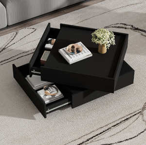 360 °   <span class=keywords><strong>Table</strong></span> <span class=keywords><strong>basse</strong></span> rotative noire avec 2 étagères et rangement, <span class=keywords><strong>design</strong></span> bicolore, <span class=keywords><strong>table</strong></span> de rangement pour salon, armoire centrale - Product Image 1