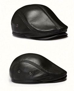 <b>Men</b> Vintage Rubber Eco-Friendly Silk Screen Printed Beret <b>Caps</b> Earflaps <b>Flat</b> Top Ivy <b>Cap</b> Windproof Duckbill Warm Black Brown - Product Image 3