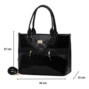 Bolso de Viaje de Piel Sintética Negra con Diseño de Cocodrilo para Mujer, Marca Fana Julia, 20-35L de Gran Capacidad, Cierre de Cremallera - Product Image 4