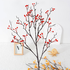 Décoration Florale Artificielle Baies Rouges Fruits de la Fortune Fleurs en Soie Plastique Réalistes Décoration Maison Nouvel An Mariage - Product Image 2