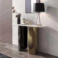 Console d'entrée pliable moderne avec plateau en pierre et métal, design minimaliste, style luxe léger pour salon et hôtel