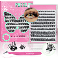 Kit de Clusters de Cils DIY Marque Privée Courbure C D Effet Œil de Chat, Extensions de Cils en Clusters avec Pinces, Colle, Scellant et Dissolvant
