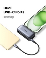 UGREEN Chargeur portable pour iPhone 15, banque d'alimentation 5000mAh avec connecteur USB C intégré, chargeur rapide 22.5W avec support