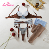 Dierlove Ensemble de Lingerie Sexy pour Femme, Soutien-gorge à Bonnets Ouverts en Dentelle Léopard Noir, Porte-jarretelles, Collier Ras-du-Cou, Vêtements de Nuit