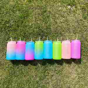 Ready to Ship 16Oz Ombre Jelly Plastic Acrylic Soda Beer Can for Uv Dtf Wraps With Colorful Pp Lids - Product Image 4
