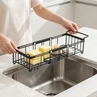 Panier de rangement extensible en fil métallique pour évier de cuisine, support pour brosse et éponge