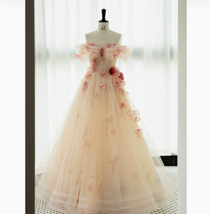 Flores Tridimensionales [His Royal Highness Rose] Vestido de Gala Estilo Hada para Banquete de Novia, Antiestático, Largo hasta el Suelo, 100% Seda - Product Image 6