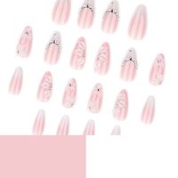 Uñas Postizas Francesas Blancas en Degradado 3D, Uñas Cortas en Forma de Almendra, Uñas con Diseño Floral, Material ABS, Producto Terminado