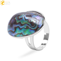 CSJA Mode Naturel Abalone Coquillage Anneaux pour Hommes Femmes Argent Couleur Anneau Réglable En Gros F054