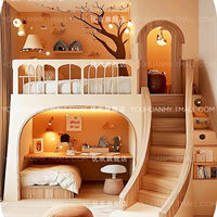 Lit superposé en bois massif couleur crème avec garde-corps de sécurité, design simple, personnalisable pour maisons d'hôtes et chambres d'enfants, lit à deux étages