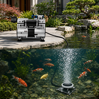 Système d'aération de bassin sans huile 70L/min, ensemble complet avec compresseur d'air, 3 diffuseurs et tuyau lesté pour bassin de 1,5 acre