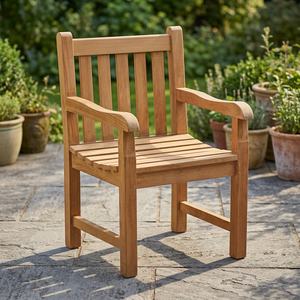 Chaise de jardin en teck massif avec accoudoirs, design moderne, durable, pieds coniques - Product Image 1