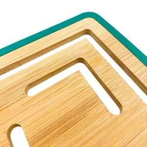 Square Large Solid Bamboo Wood Kitchen Cup Coaster With Non-Slip Silicone Pads Heat Resistant Bowl Hot Pot Mat Teapot Holder