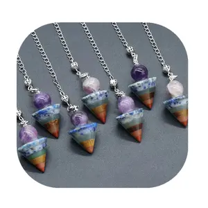 New arrivals spiritual crystals crafts Awl shape natural mixed quartz 7 chakra Pendulum for Reiki