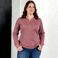 Camiseta de Mujer al por Mayor, Transpirable, de Secado Rápido, Manga Larga, Corte Regular, Cuello Henley en V, Casual, Holgada, con Botones, 60% Algodón, 40% [Material Restante]