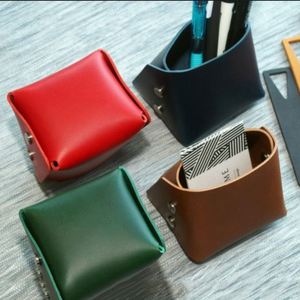 Handmade Retro PU Leather Pen Cup Portable <b>Foldable</b> <b>Desk</b> Organizer for Stationery Office Desktop Storage Holder - Product Image 5