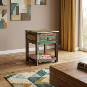 Reclaimed Wooden Bedroom Nightstands <b>Bedside</b> <b>Table</b> with <b>Antique</b> 1 Drawer Handcrafted For Living Room Hotel Room Factory Price - Product Image 4