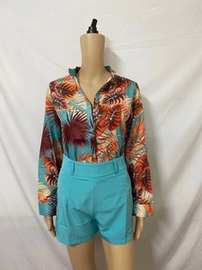 Strandvakantie Dames Trainingspak Gebloemd Shirt Met Lange Mouwen En Korte Broek Bij Twee 2-delige Set Outftis Sweatsuit Dames Shorts Set - Product Image 2