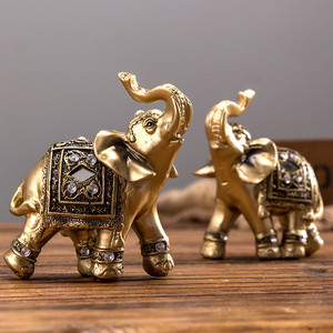 Resina 3 dimensioni Golden Elephant Statue Lucky Animal Figurine regali di nozze Home Office decorazione Feng Shui artigianato miniature - Product Image 3