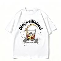 T-shirt en coton épais pour homme, motif original DingweiBaimei verre à whisky, tee-shirt streetwear oversize à manches courtes