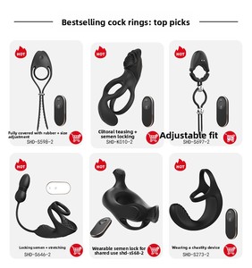 Anello vibrante in silicone OEM all'ingrosso Sander Frank Lock Ring a doppio anello a tre punti per masturbazione, adatto al corpo, per adulti - Product Image 5