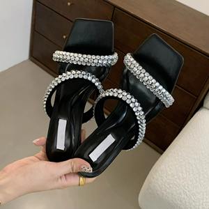 Nouvelles sandales à talon fin en chanvre, style pieds nus, à enfiler, avec strass croisés, pour l'été 2026 – Prêtes à l'emploi, en promotion. - Product Image 4