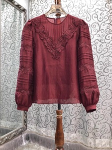 Camicetta di design di alta qualità nuova camicetta 2026 primavera da donna in <span class=keywords><strong>pizzo</strong></span> ricamato a maniche lunghe camicetta di cotone bianco rosso in seta camicie femminili - Product Image 3