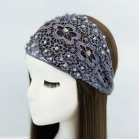 Accessoire Cheveux Femme Automne Hiver Classique Jacquard à Carreaux Couvre Cheveux Gris Respirant Fait Main Ornements Perles et Strass