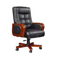 Chaise de bureau exécutive traditionnelle en cuir PU B961 avec base pivotante réglable, coutures noires et blanches