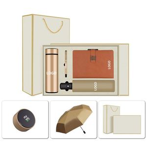 Business Notebook <b>Pen</b> Gift Set <b>Gold</b> Color Luxury Notebook and Umbrella Gift Box Set with Logo - Product Image 1