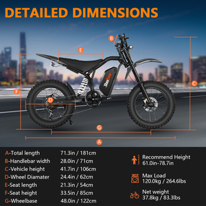 Moto tout-terrain <span class=keywords><strong>électrique</strong></span> puissante de 1500 W, vitesse maximale de 35 MPH, moto tout-terrain pour adultes, longue portée, double suspension, OEM - Product Image 6