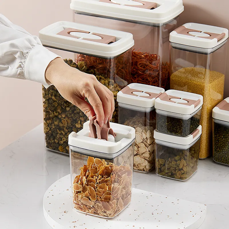 El más nuevo juego de contenedores de almacenamiento de alimentos herméticos más calientes con tapas, botes de alimentos secos de plástico sin BPA para despensa de cocina