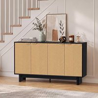 Meuble de rangement moderne cannelé Vabches, buffet de 58 po de large avec 4 portes et étagères réglables, unité décorative Chevron pour entrée.