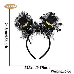 عصابات رأس بلاستيكية للعام الجديد من ياتشن، إكسسوارات شعر للحفلات، عصابة رأس مخططة باللونين الأسود والذهبي مع نجمة للفتيات، زينة للمناسبات - Product Image 6