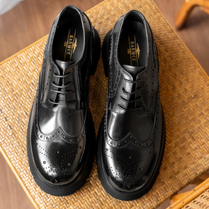 Zapatos Oxford de Vestir para Hombre, Negros, de Cuero Genuino, con Punta Redonda, Cordones, Aumentan la Estatura, Suela de Goma, para Todas las Temporadas, Estilo Profesional - Product Image 2