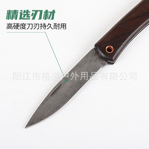 Cuchillo plegable de acero de Damasco con mango de madera de una pieza, sin bloqueo, para frutas, de acero VG10, para exteriores y bolsillo. - Product Image 4