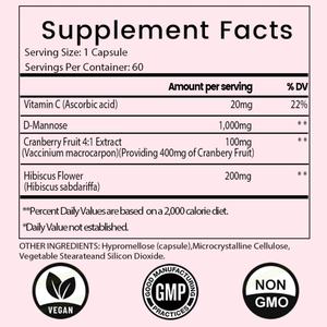 Cápsulas de D-Manosa de Marca Privada OEM ODM, 1000 mg con Arándano, Hibisco y Vitamina C, Apoyo para la Salud del Tracto Urinario para Mujeres y Hombres - Product Image 2