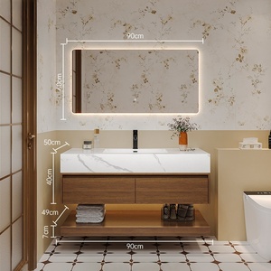Mid ancient style rock slab ceramic seamless basin intelligent lighting mirror <b>wall</b> <b>mounted</b> bathroom <b>cabinet</b> - Product Image 2