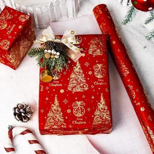 <b>Red</b> Style Elegant Christmas Tree With Gold Foil Design Winter Holiday Gift Kraft <b>Wrapping</b> <b>Paper</b> for Gift Packaging - Product Image 2