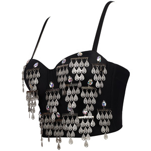 Vente en gros de <span class=keywords><strong>perles</strong></span> à paillettes noires, Bustier élégant et bon marché, Corsets courts avec bretelles - Product Image 5