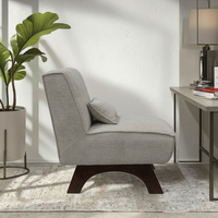 Chaise longue moderne sans accoudoirs en tissu beige, chaise de détente rembourrée avec coussin, pieds en bois de caoutchouc pour salon